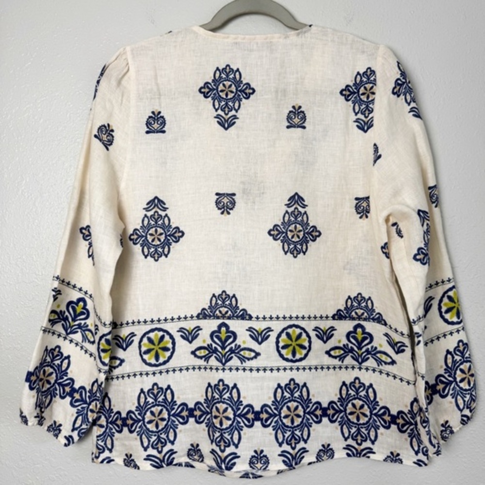 Francesca Bettini linen cream blue boho blouse top S - Picture 6 of 11